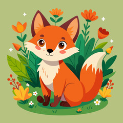 Cute Cartoon Fox Stylized Illustration – Sitting Fox with Big Eyes and Fluffy Tail