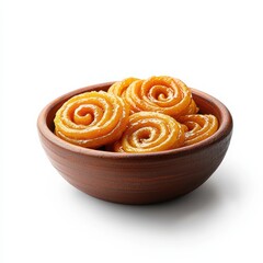 Fototapeta premium A bowl of golden, spiral-shaped sweet treats, showcasing a traditional dessert often enjoyed in various cultures.