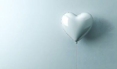 Single white heart-shaped balloon against a light-blue background.