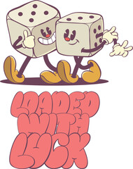 Cute Retro Dice Character with Positive Groovy Vibes Text - Funky 70s Inspired Art