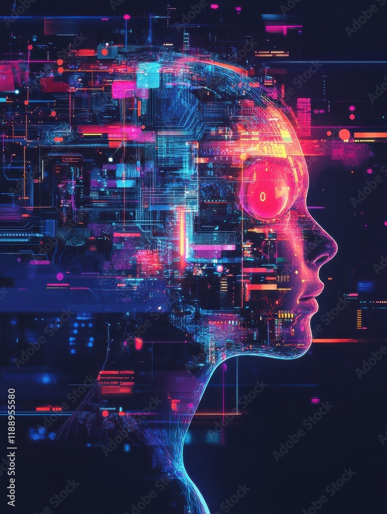 Poster innovative information technology abstract concept vector illustration set. augmented intelligence, 