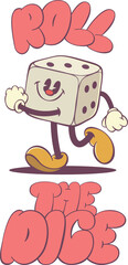 Cute Retro Dice Character with Positive Groovy Vibes Text - Funky 70s Inspired Art