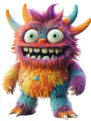 Isolated 3d cartoon funny monster a white background. stuffed friendly cute monster beats. A parody, a caricature. 3d cartoon colorful character. illustration
