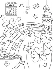 St Patricks Day poster Round greeting card Vector doodle illustration Coloring pages