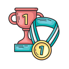 Trophies and medals for first place achievement celebrations, ideal for sports competitions, academic awards, corporate recognitions, and professional accomplishments