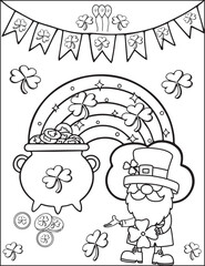 St Patricks Day poster Round greeting card Vector doodle illustration Coloring pages