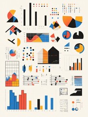 Obraz premium A collection of charts and graphs illustrating data with colorful shapes. illustration