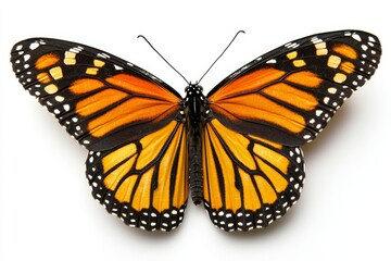 Fototapeta premium A vibrant monarch butterfly with striking orange and black wings, showcasing intricate patterns and delicate features.