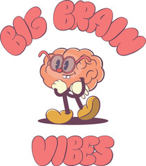 Brain groovy character in retro style