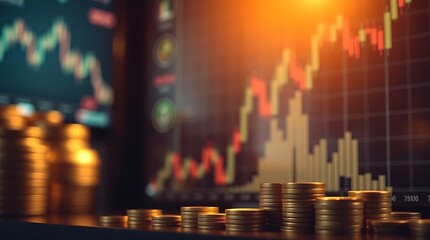 Fototapeta premium Dynamic Stock Market Candlestick Chart with Upward Trend Line - Financial Data Analysis