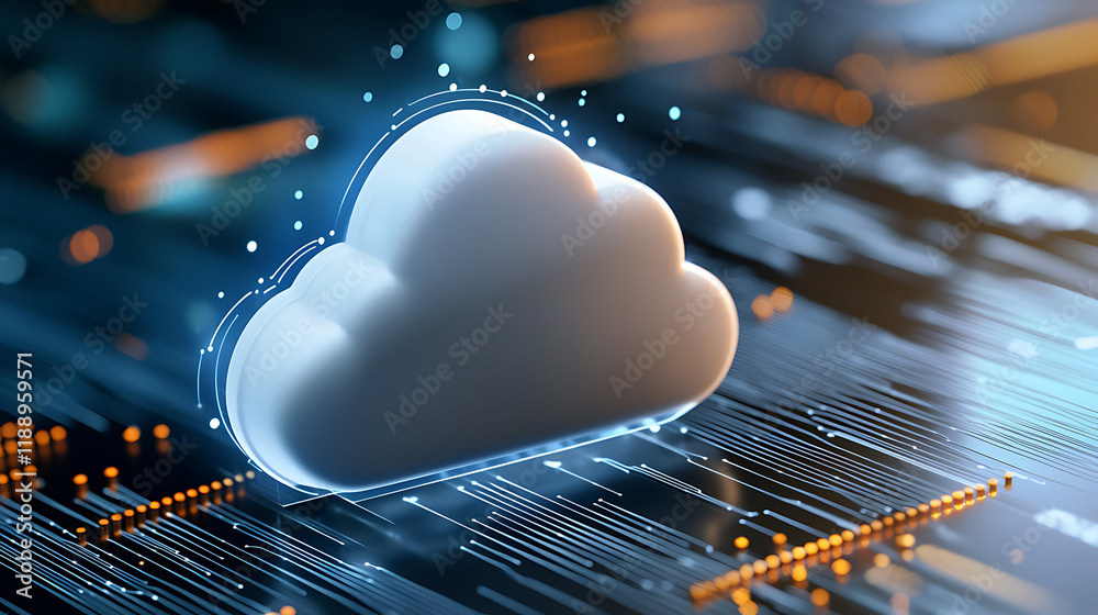 Poster cloud computing innovation digital space data visualization high-tech environment close-up view mode