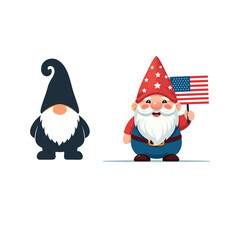 scandinavian christmas gnome santa claus with usa flag clip art cartoon icon collection set silhouette vector art flat design