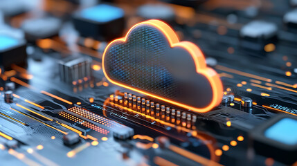 Cloud computing revolution digital infrastructure transformation technology sector conceptual visualization high-tech environment