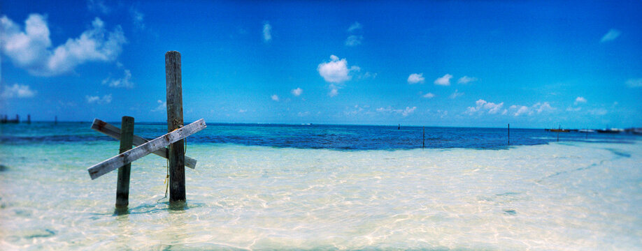 Panoramic image of the beach, San Pedro, Ambergris Caye, Belize