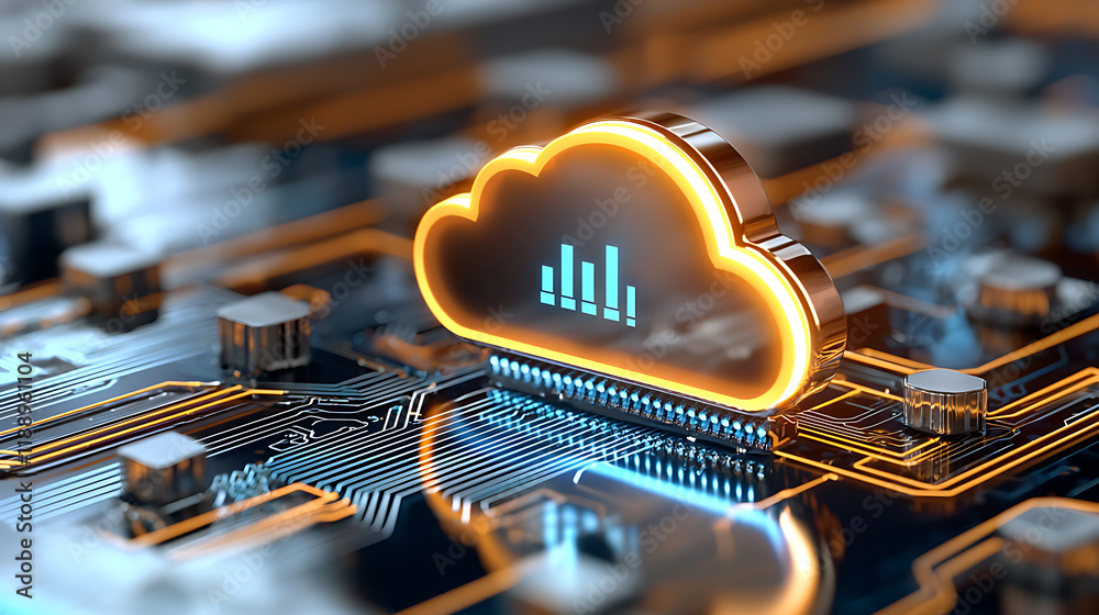 Poster cloud computing technology insights digital circuit board graphic illustration modern environment cl