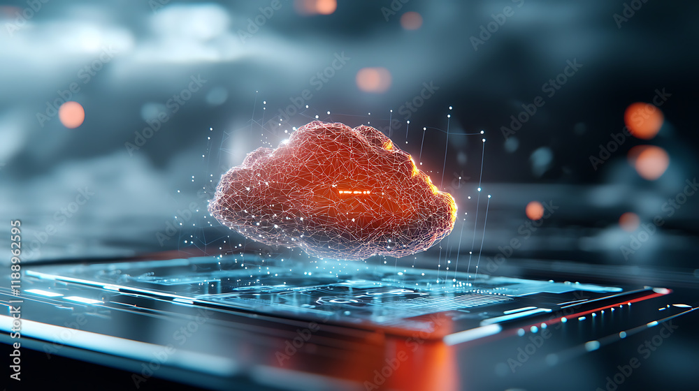 Poster dynamic cloud computing visualization digital space 3d animation futuristic environment abstract per