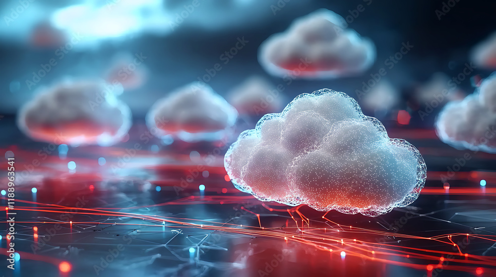 Poster dynamic cloud technology and data visualization futuristic digital environment abstract conceptual v