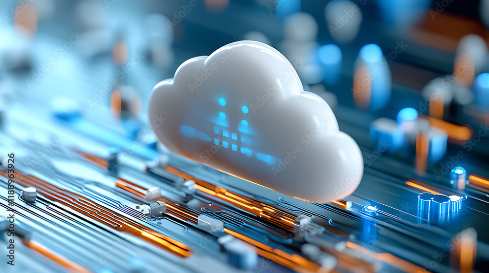 Poster cloud computing evolution digital landscape technology visualization futuristic environment macro vi