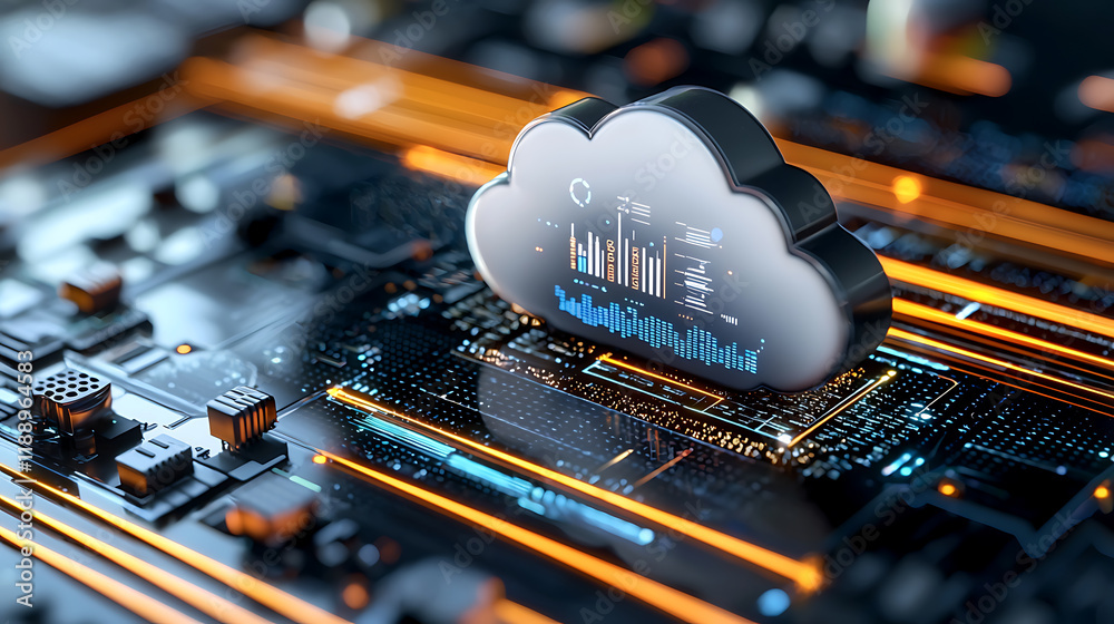 Poster cloud computing technologies digital infrastructure graphic design futuristic environment close-up v