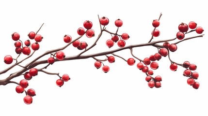 Twig with hawthorn berries on a white background close-up. Thornpath. Illustration