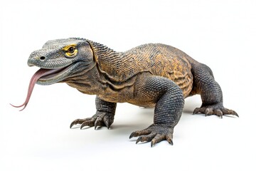 Obraz premium A detailed, realistic depiction of a Komodo dragon with an extended tongue, showcasing its textured skin and distinctive features.
