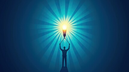 Obraz premium A person holds a lightbulb against a radiant blue background. celebration of African American history concept