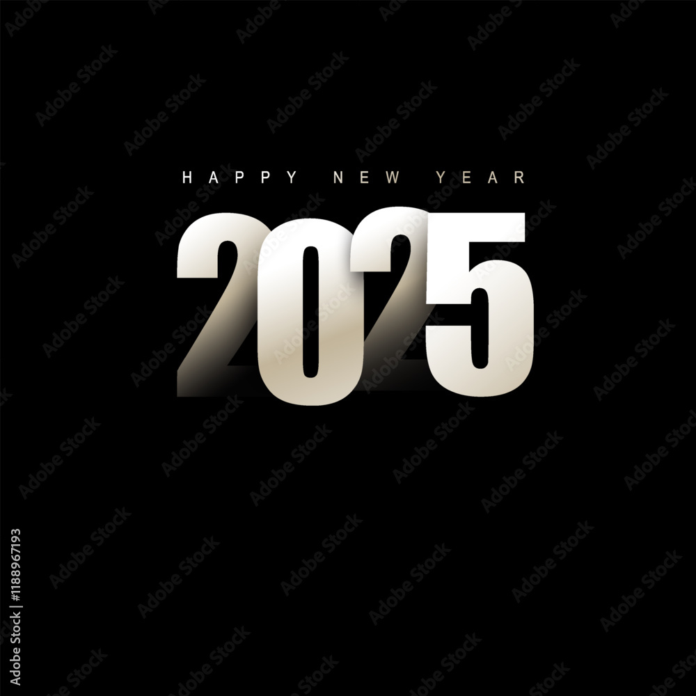Fototapete 2025 New Year typography design with black and-white colors and fireworks. 3D realistic New Year celebration 2025 background design. 2025 text design with a dark background. 