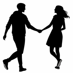 Lovers couple holding hands Black silhouette isolated