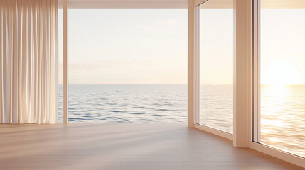 Obraz premium Golden Sunset Over Ocean Seen from Luxury Cruise Ship Window