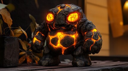 One fire golem with blazing eyes and a molten rock body