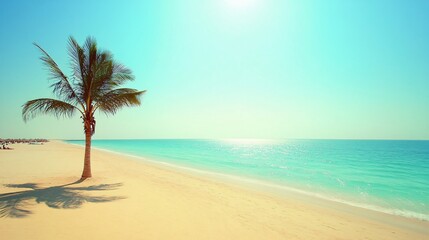 Obraz premium Serene Tropical Beach Scene Palm Tree Ocean