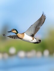 Obraz premium Graceful duck glides effortlessly through vibrant sunlight. AI Generated