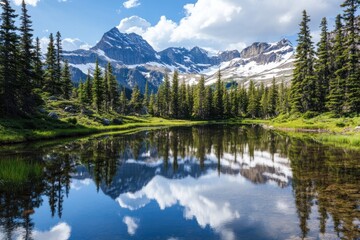 Mountain Lake Reflecting Majestic Peaks and Sky