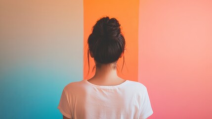 Woman with Updo and Colorful Background. Minimalist Fashion Portrait