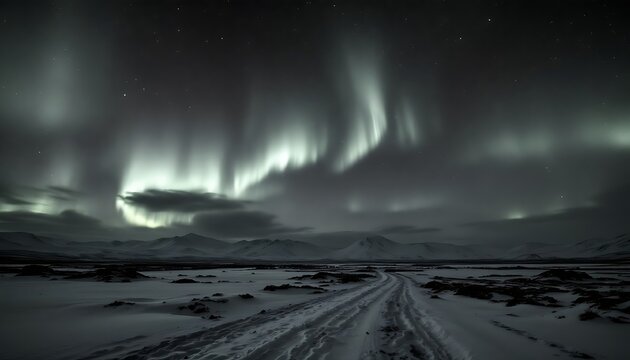 Northern Lights Majesty: Serene Winter Landscape with Aurora Borealis - Powered by Adobe