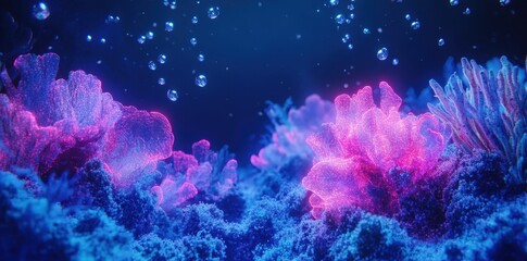 Fototapeta premium Neon Glow Underwater Coral Reef Scene