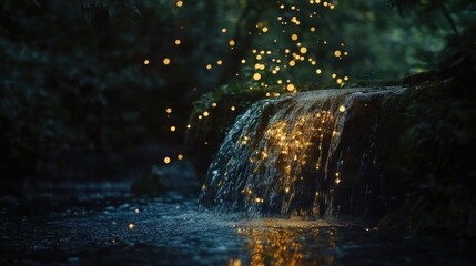 A cascade of golden bokeh lights fading into the darkness of a peaceful night.