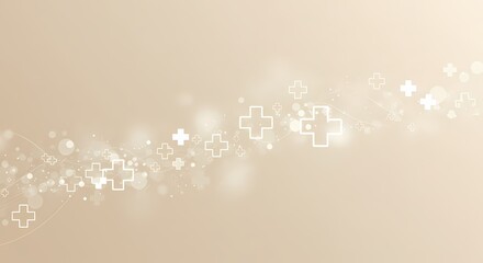 Abstract Medical Background Beige Healthcare Design with Glowing Crosses and Soft Lights