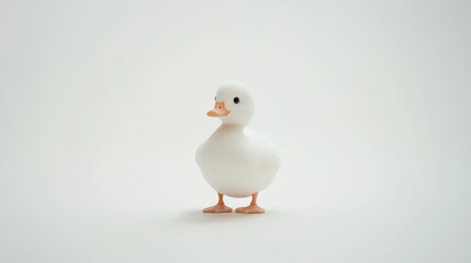 Fototapeta premium A cute white duck standing on a minimalist white background, perfect for a fresh, clean image.