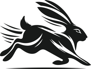 A dynamic, stylized silhouette of a hare in motion, conveying speed and agility.