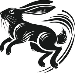A stylized jumping hare silhouette.