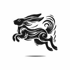 Stylish Black and White Running Hare Graphic Design
