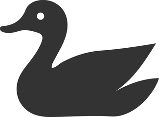 A clean, solid black silhouette of a duck, suitable for logos, icons, or graphic design elements.