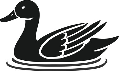 Simple black silhouette of a duck swimming on water.