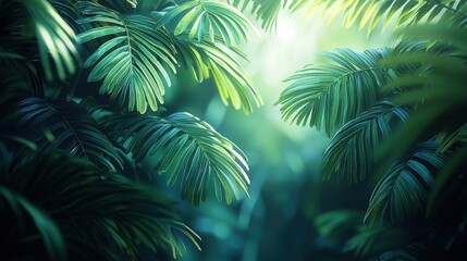 Nature-Inspired Tropical Green Leaves Background with Soft Shadows and Vibrant Highlights