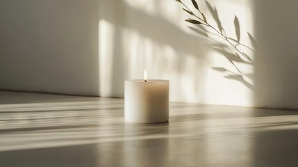 Simple Candle in Natural Light, Peaceful Home Decor