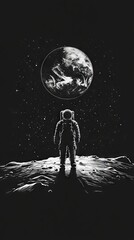Obraz premium Astronaut on the Moon Gazing at Earth - A Cosmic Silhouette