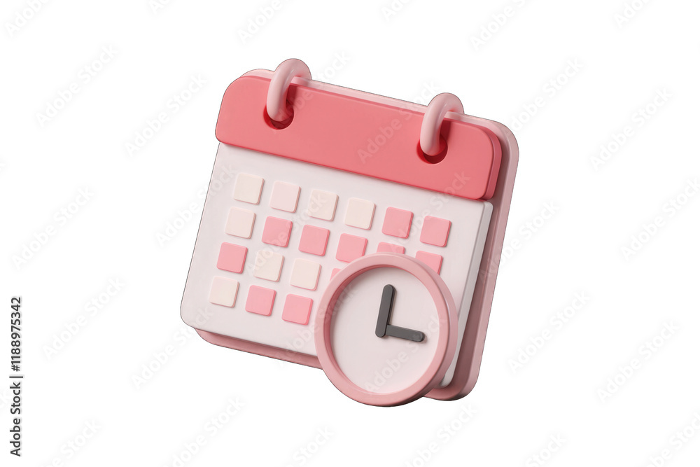 Aufkleber A 3D rendered calendar icon with a clock, symbolizing scheduling and time management.