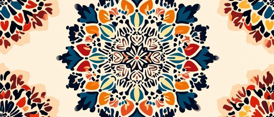 Fototapeta premium An Intricate symmetrical mandala design with vibrant colors and floral patterns