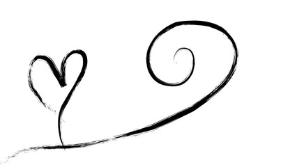 Abstract Black Ink Drawing Featuring a Swirl and Heart Shape.Minimalistic black ink drawing depicting a swirl and a delicately rendered heart figure, evoking simplicity and emotional connectivity.